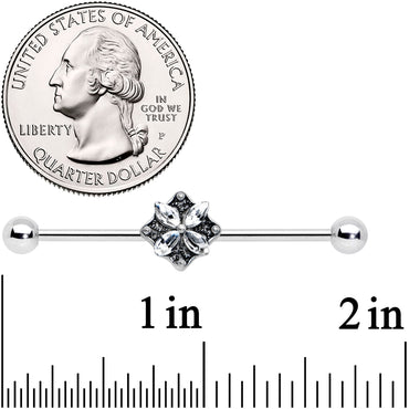 14G Clear Gem Floral Rhombus Baroque Industrial Barbell 38mm