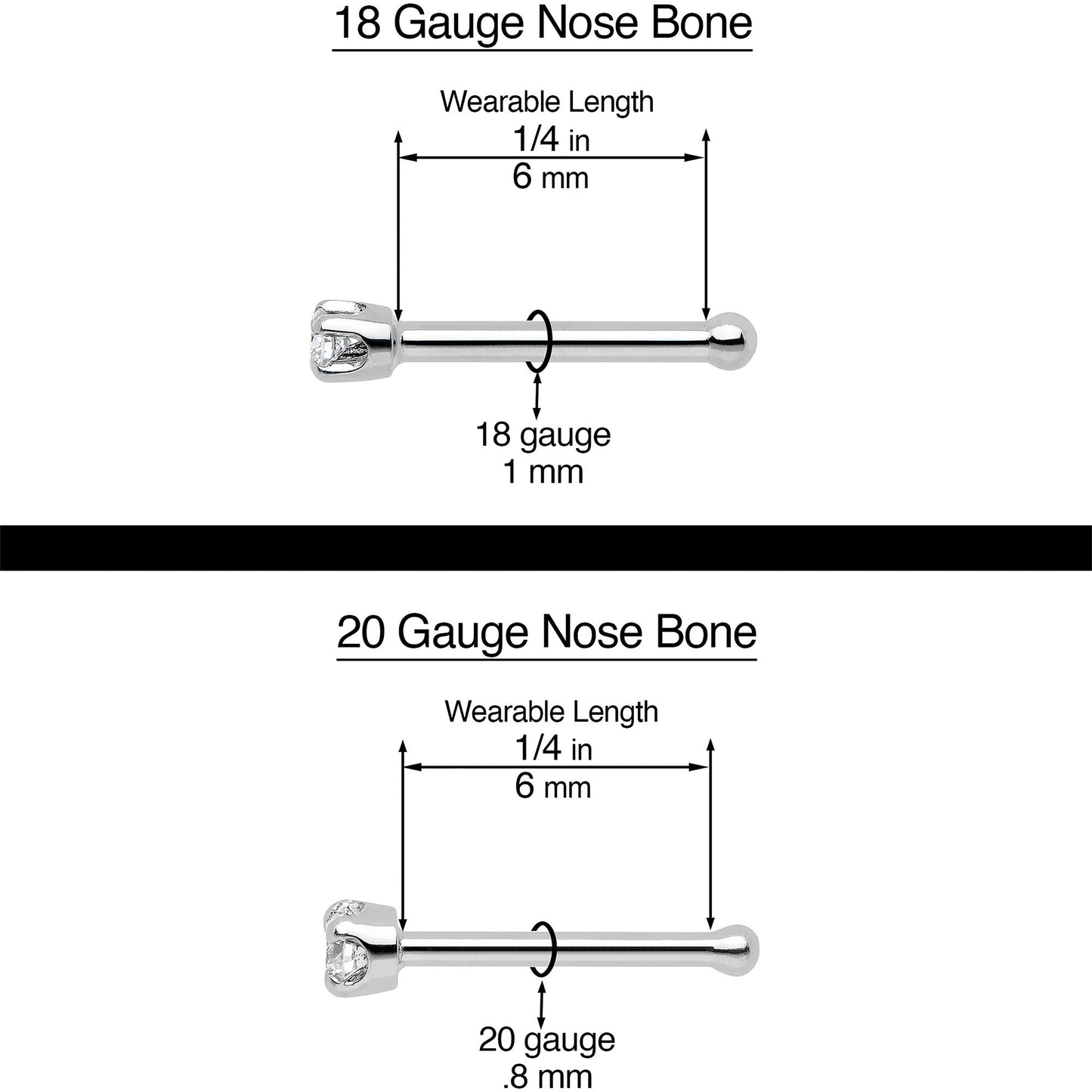 20G 1/4 Clear Gem Rhombus Retro Nose Bone