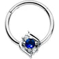 16G 3/8 Clear Blue Gem Oval Swirl Hinged Segment Ring