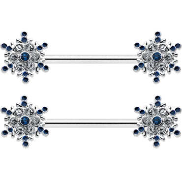 14G 9/16 Blue Gem Festive Snowflake Christmas Nipple Ring Set