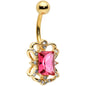 Clear Pink Gem Gold Tone Open Oblong Elegant Belly Ring