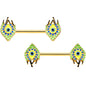 14G 9/16 Gold Tone Bold Peacock Feather Barbell Nipple Ring Set