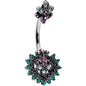 Clear Green Pink Gem Abstract Opulence Double Mount Belly Ring