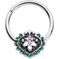 16G 3/8 Stylized Pink Green Abstract Leaf Hinged Segment Ring