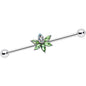 14G Aurora Green Gem Pot Leaf Industrial Barbell 38mm