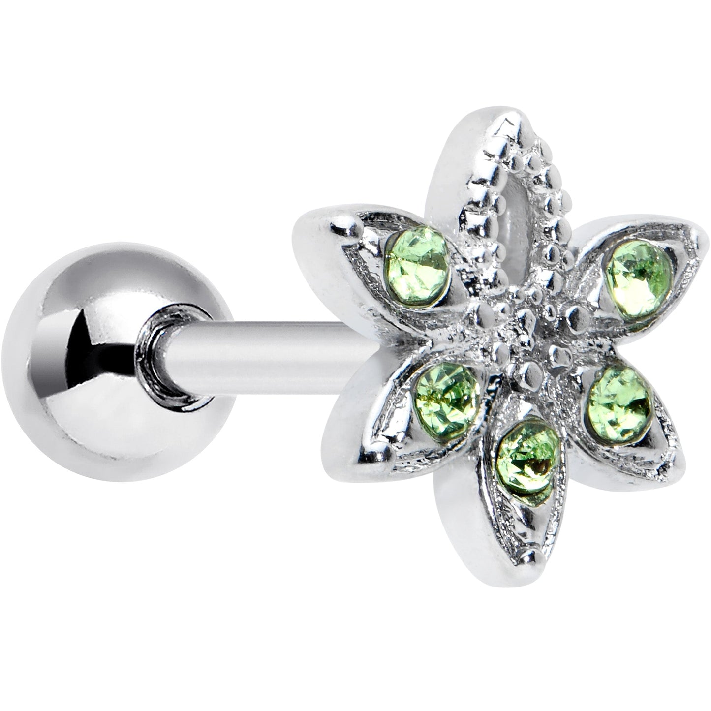 16G 1/4 Green Gem Texture Loopy Pot Leaf Cartilage Tragus Earring