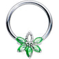 16G 3/8 Green Gem Texture Loopy Pot Leaf BCR Captive Ring