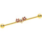14G White Faux Opal Gold Hue Bunch Flower Industrial Barbell 38mm