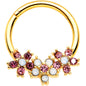 16G 3/8 White Faux Opal Gold Hue Bunch Flower Hinged Segment Ring