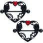 14G 7/8 Red Gem Black Skeleton Steampunk Heart Nipple Shield Set