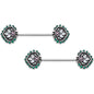 14G 9/16 Stylized Pink Green Leaf Barbell Nipple Ring Set