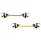 14G 9/16 Gold Tone Blue Stripe Adorable Angelfish Nipple Ring Set