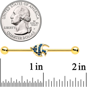 14G Blue Gem Gold Tone Adorable Angelfish Industrial Barbell 38mm