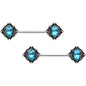 14G 9/16 Blue Gem Rhombus Retro Barbell Nipple Ring Set