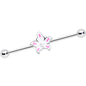 14G Pearly White Orb Pink Flower Industrial Barbell 38mm