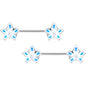 14G 9/16 Pearlescent Orb Flower Blue Barbell Nipple Ring Set