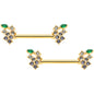 14G 9/16 Clear CZ Gem Gold Tone Bunch Grapes Nipple Ring Set