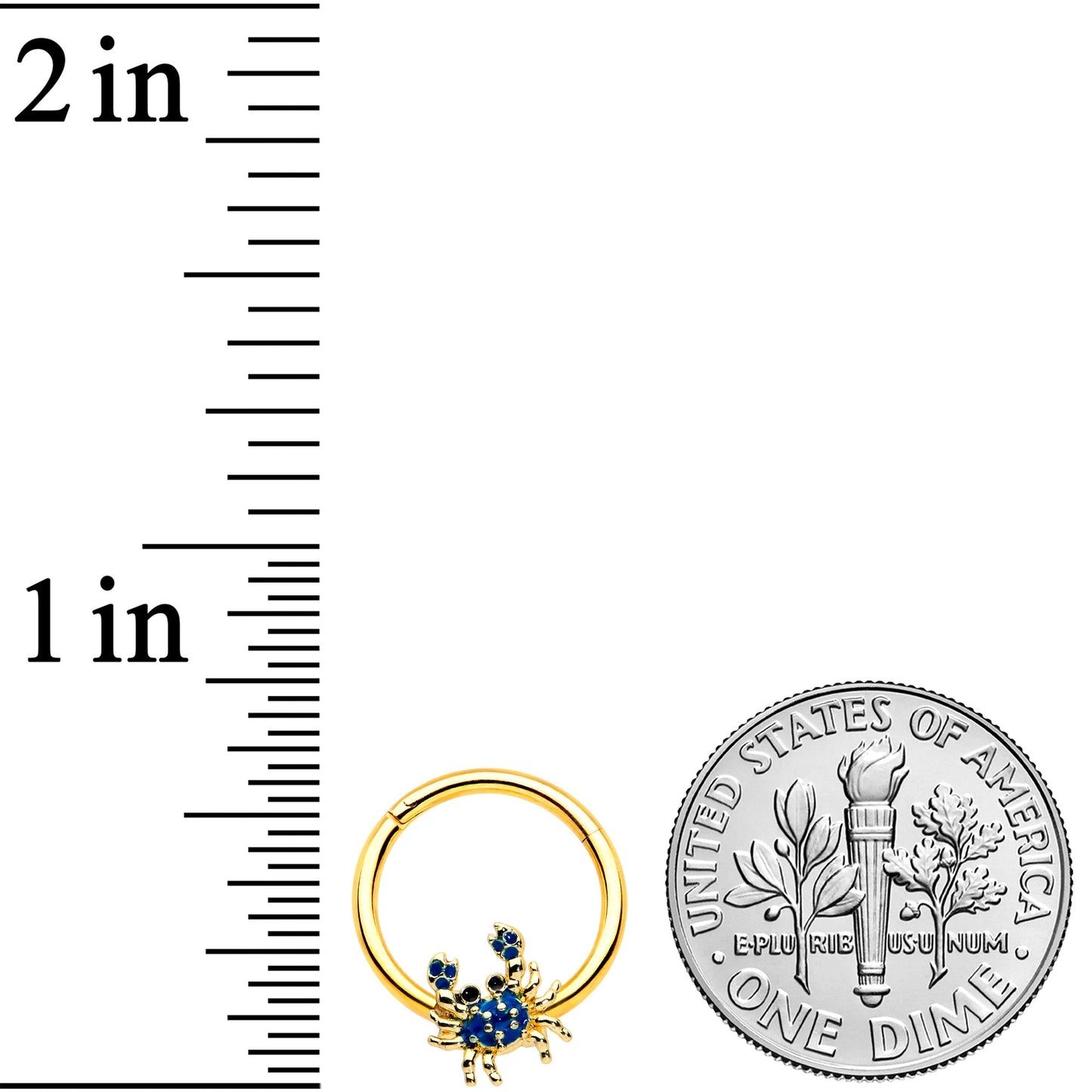 16G 3/8 Gold Tone Blue Crab Nautical Hinged Segment Ring