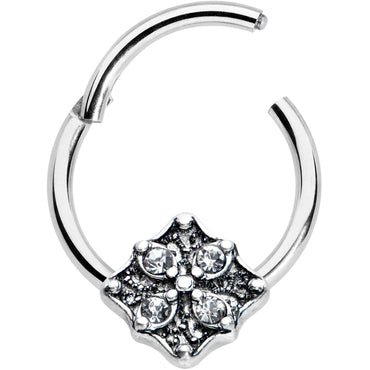 16G 3/8 Clear Gem Rhombus Flower Hinged Segment Ring