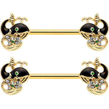 14G 9/16 Clear Gem Gold Tone Mom Baby Whale Nipple Ring Set