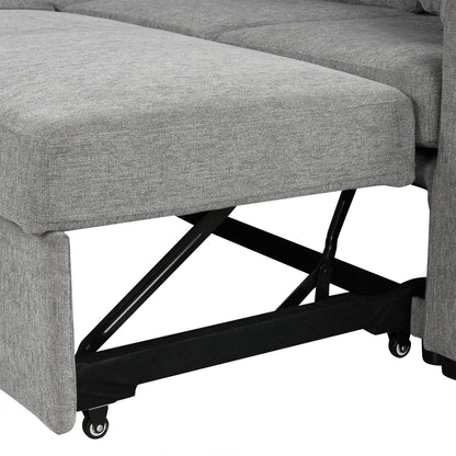 84" Sectional Sofa Convertible Pull-Out USB Gray