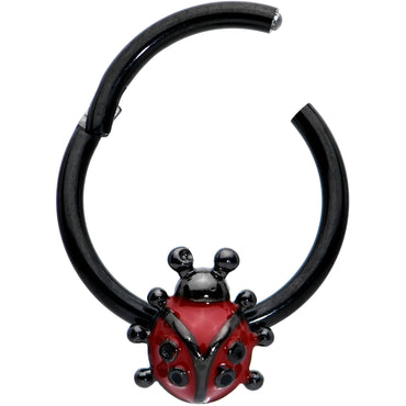 16G 3/8 Black Classic Ladybug Hinged Segment Ring