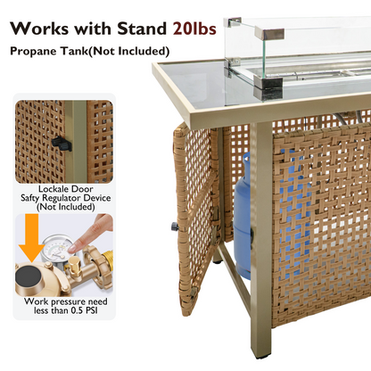 Outdoor Patio Set with Fire Pit Table Rattan Metal Beige 8 Piece