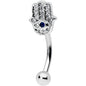 16G 5/16 Clear Blue Gem Eye Hamsa Hand Curved Eyebrow Ring