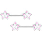 14G 9/16 Pearlescent Orb Pink White Flower Barbell Nipple Ring Set