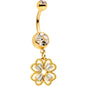 Clear Gem Gold Tone Elegant Textured Shamrock Dangle Belly Ring