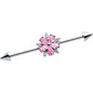 14G Pink CZ Gem Floral Baroque Burst Cone Industrial Barbell 38mm