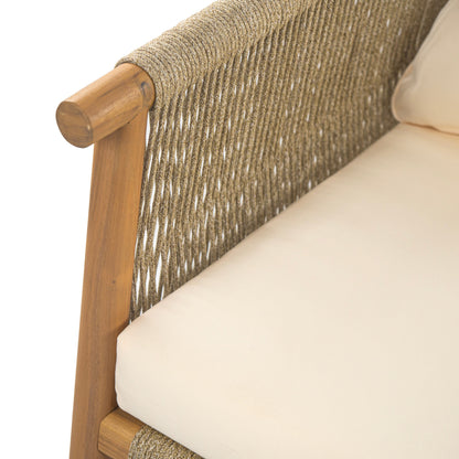 Outdoor Lounge Chair Solid Wood Natural Beige Cushion 28in Wide