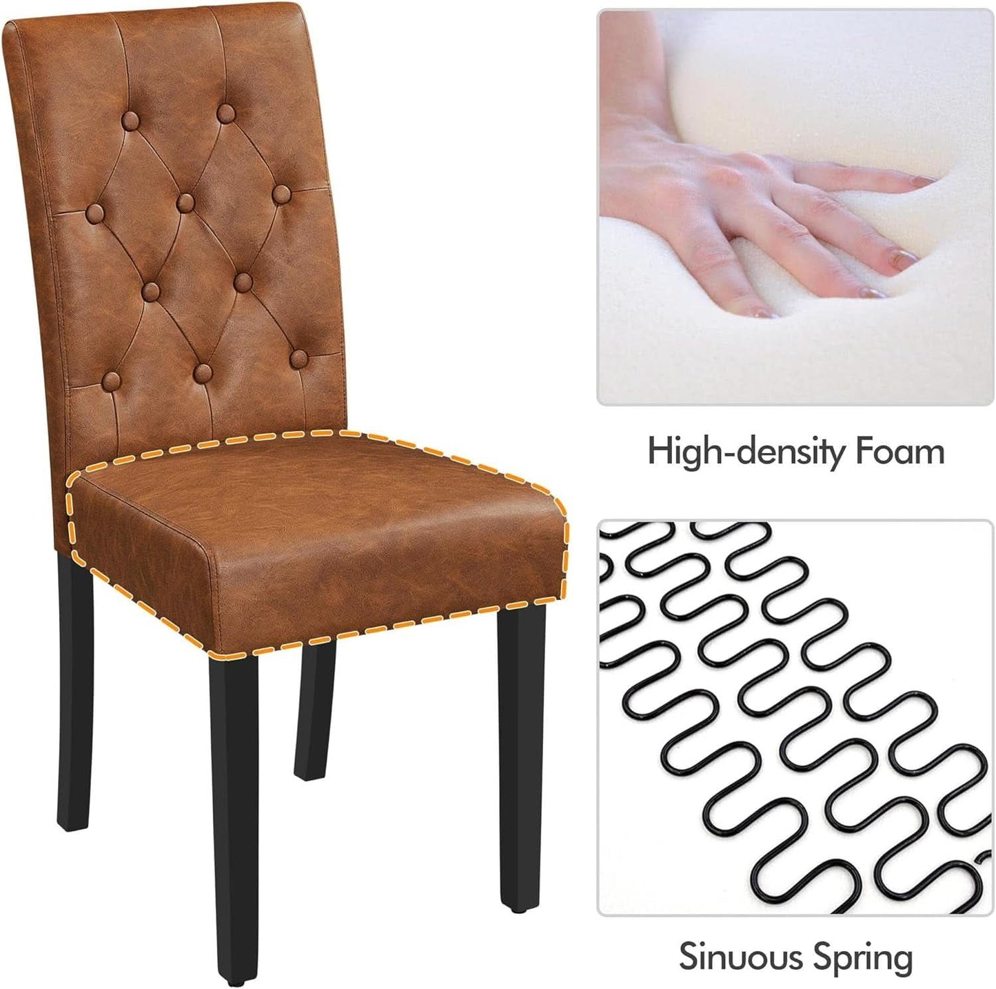 High Back Dining Chairs Set of 2 Retro Brown Parsons