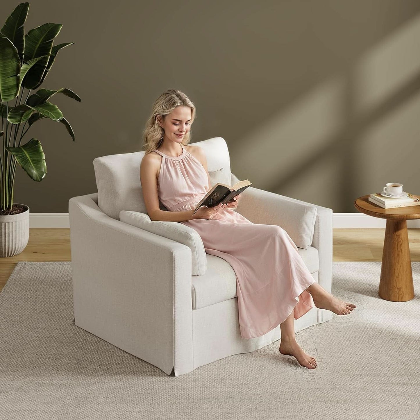 Beige Chenille Slipcovered 42 Inches Wide Armchair
