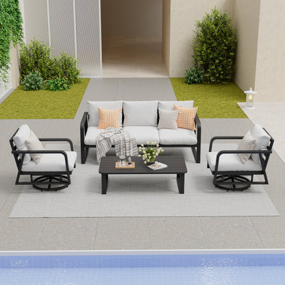 4 Piece Aluminum Patio Sofa Set Dark Gray Swivel Rocker