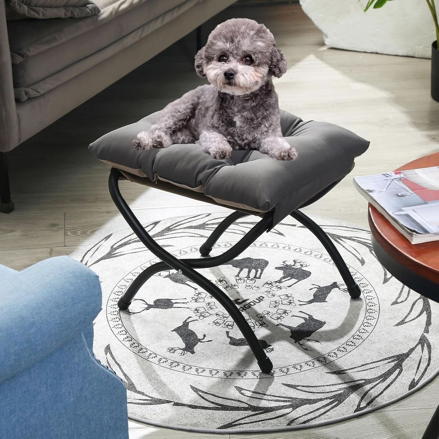 15 Inch Foldable Foot Stool Ottoman Charcoal Gray Washable