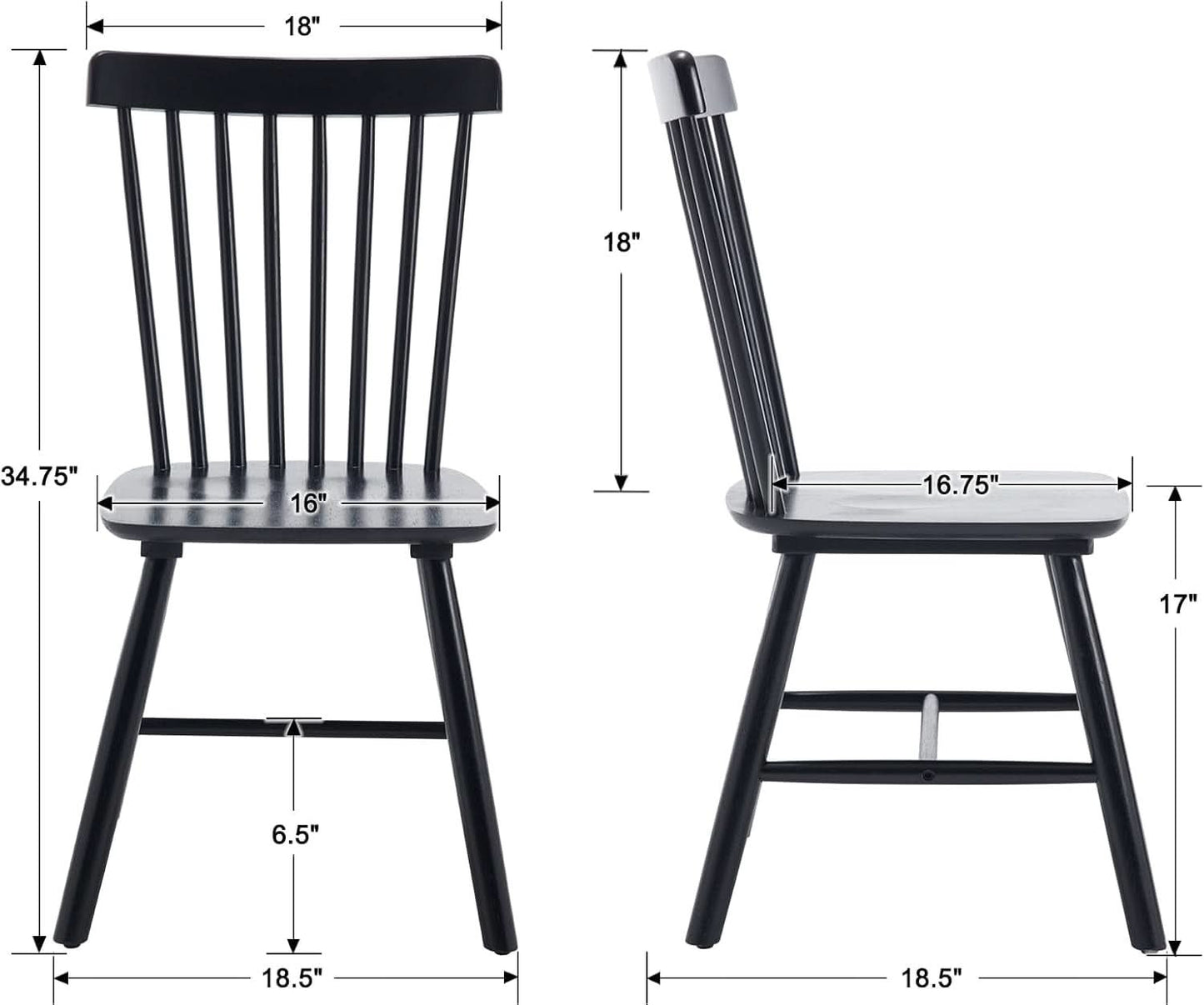 Windsor Spindle Back Dining Chair Armless Black Wood