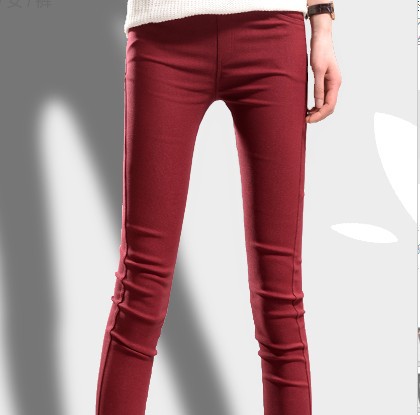 Outerwear Stretchy Elastic-waist Colorful Pencil Pants