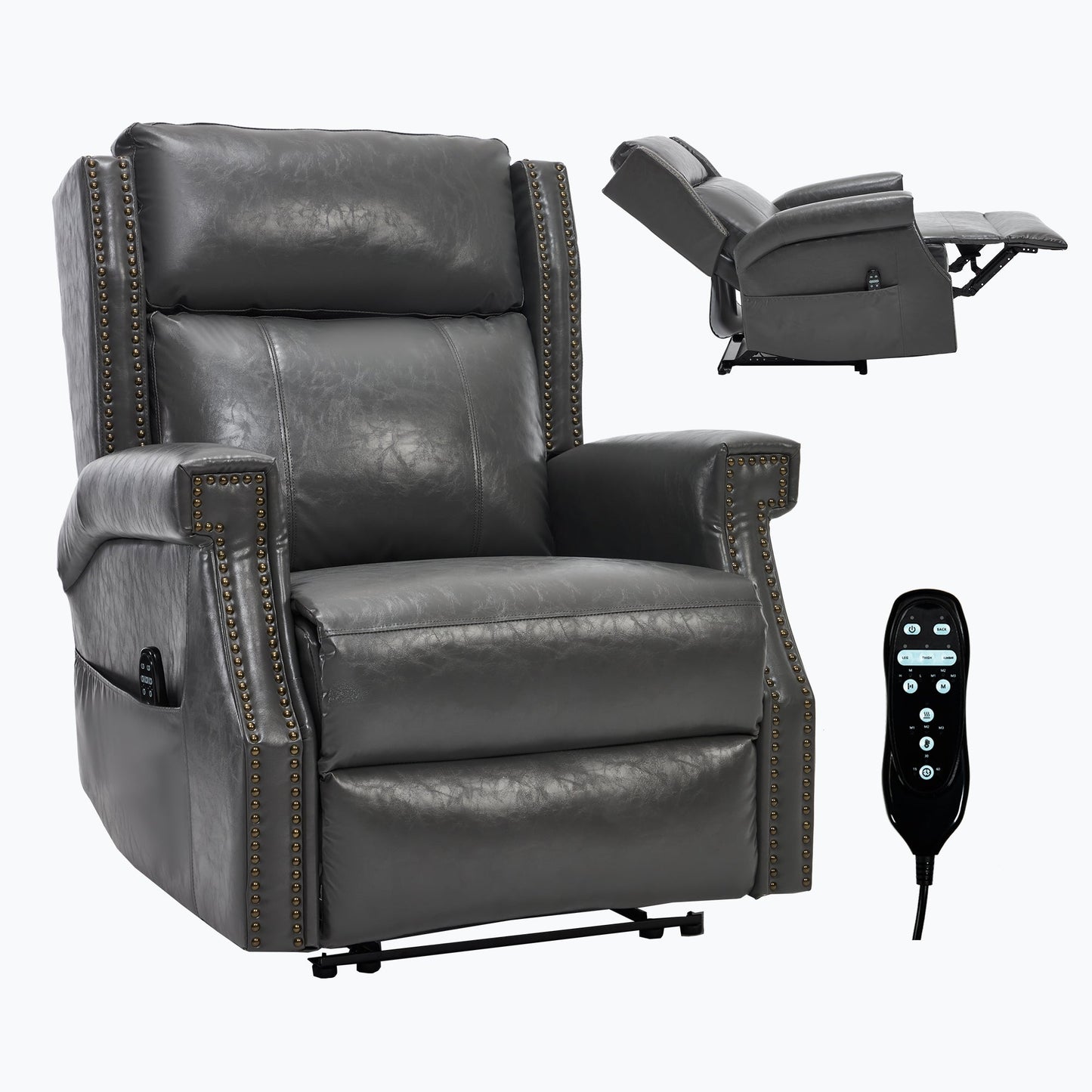 Recliner Chair Manual Faux Leather Gray Heat Massage 155 Degree 8 Nodes