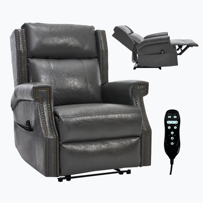 Recliner Chair Manual Faux Leather Gray Heat Massage 155 Degree 8 Nodes