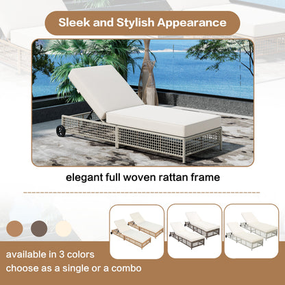 Outdoor Lounge Chair, 5-Position Adjustable Rattan Chaise with Cushion and