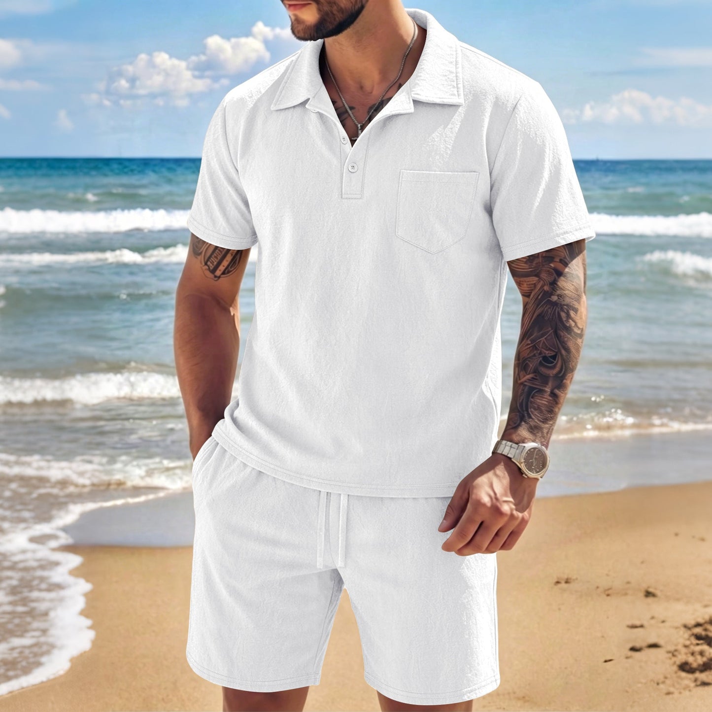 New Mens Summer Linen Two-piece Set