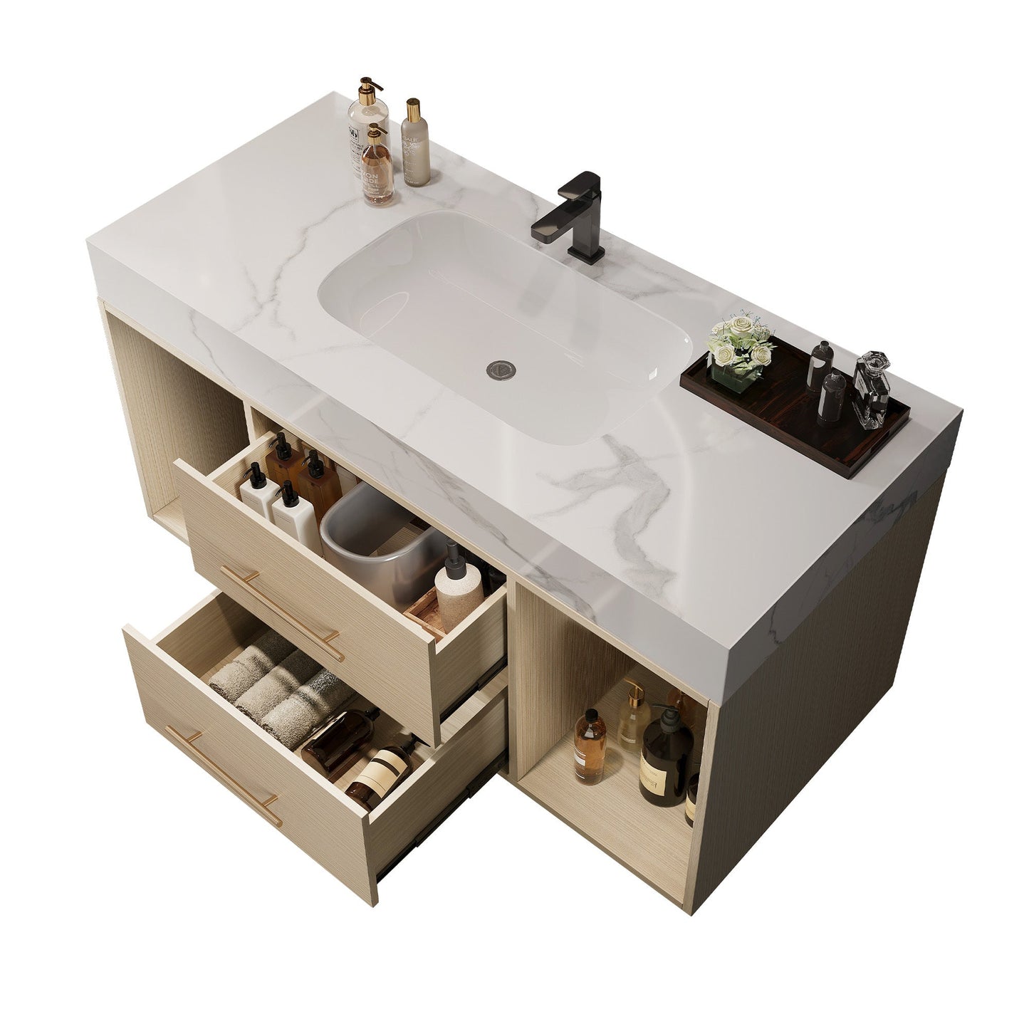 39.4'' Floating Bathroom Vanity with Ceramic Sink, 2 Soft Close Drawers