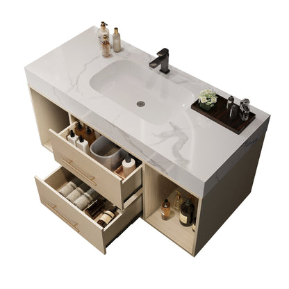 39.4'' Floating Bathroom Vanity with Ceramic Sink, 2 Soft Close Drawers