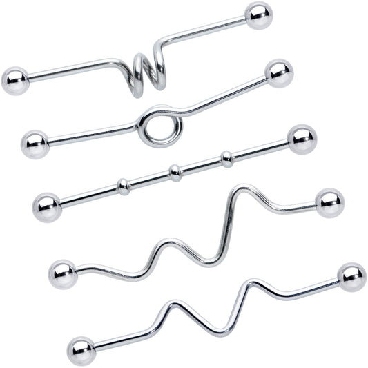 14G Loops Waves Industrial Project Bar 40mm Set of 5