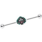 14G Pink Green Gem Stylized Leaf Industrial Barbell 38mm