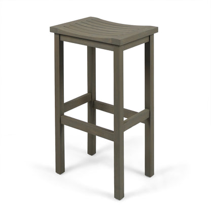 Outdoor Balcony Bar Set Acacia Wood Gray 3 Piece Table 2 Stools Seats 2