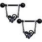 14G 9/16 Clear Gem Black Skull Bow Heart Dangle Nipple Ring Set