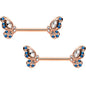 14G 9/16 Clear Blue Gem Rosy Tone Butterfly Wing Nipple Ring Set