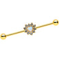 14G White Synth Opal Gold Tone Sun Heart Industrial Barbell 38mm